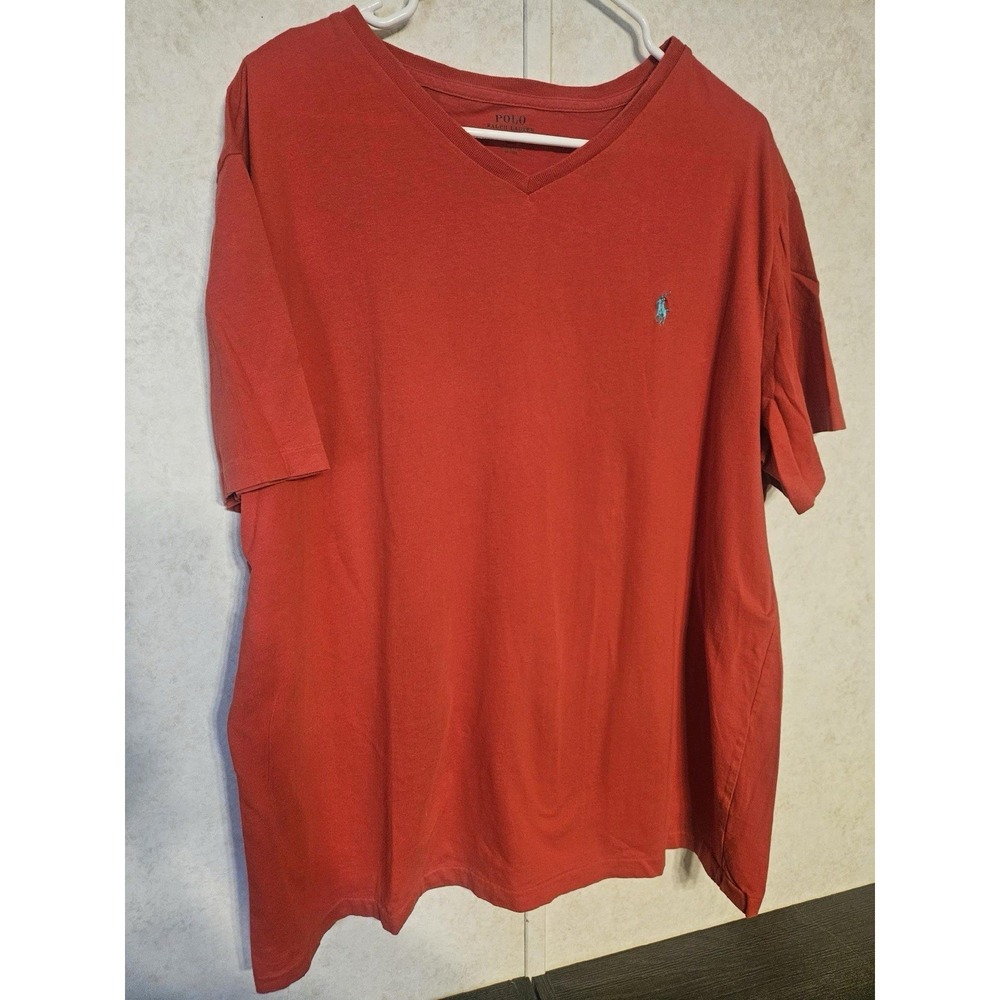 Polo Ralph Lauren T Shirt Mens XL Red V Neck Blue Embroidered Logo Cotton